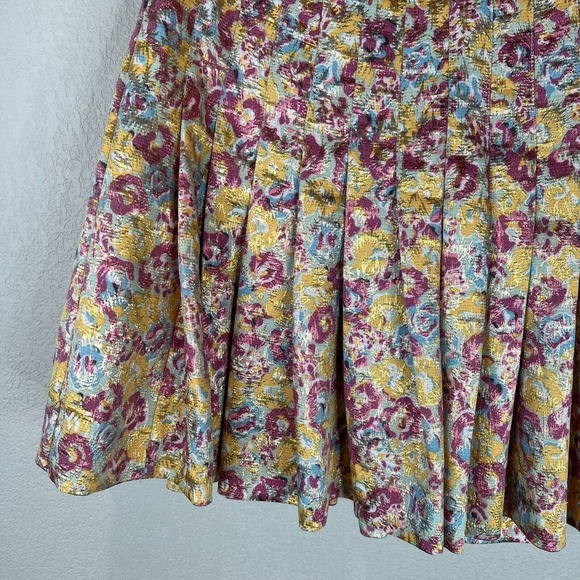 Zac Posen Skirt Women 9 Brocade Floral Metallic Pleated Skirt Multicolor Preppy - Picture 7 of 11